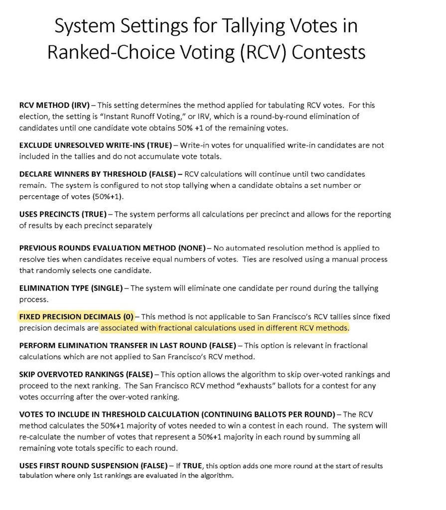 11 Ranked Choice Voting Setting. Highlighted Fractional Calculation.