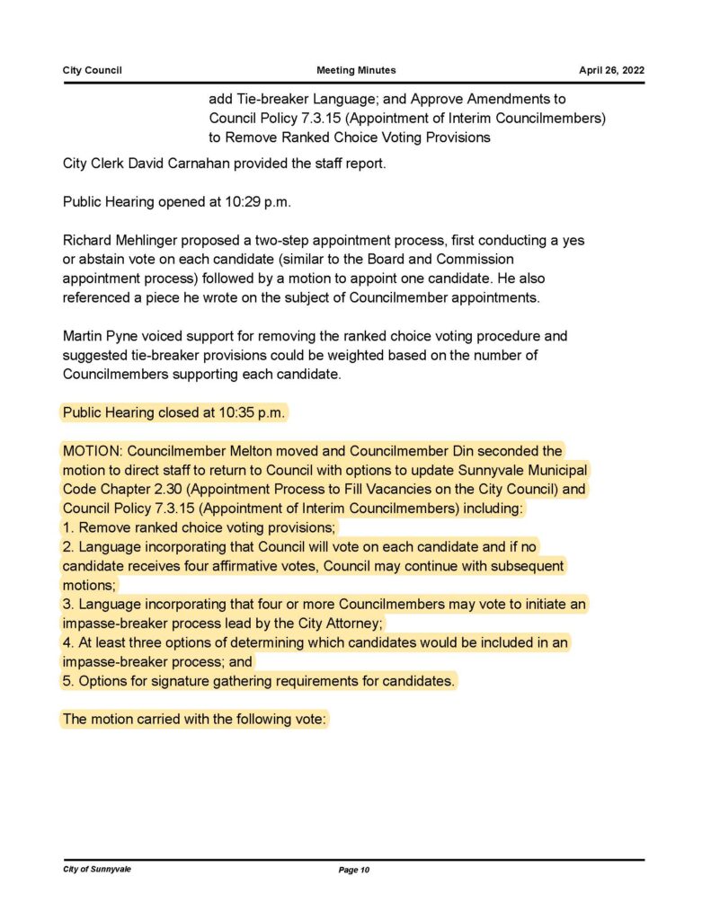 Sunnyvale city council 4-26-2022 meeting minutes page 10